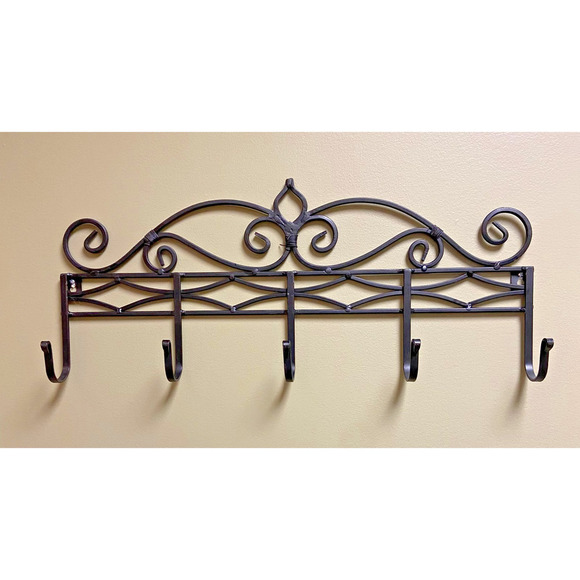 Vintage Brown Wrought Iron Wall Mounted Metal Clothes/Hat/Jacket Rack, 23"L - Picture 1 of 3